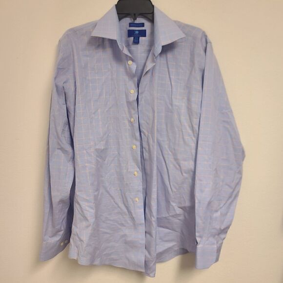 221 - Egara Blue No Iron Check Pattern Long Sleeve Button Shirt 15 1/2 - 34-35 - Picture 1 of 3